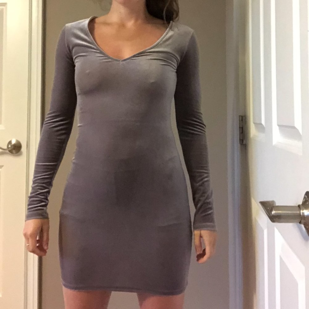 Purple Grey Body Con Velvet Party Dress